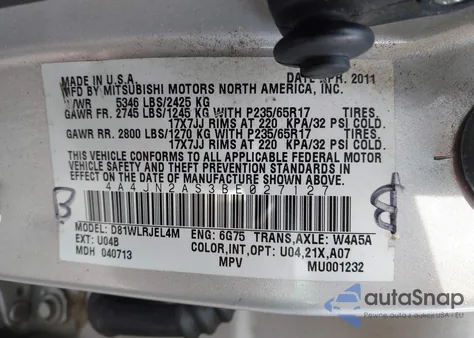 2011 Mitsubishi Endeavor z USA, uszkodzony, nr VIN 4A4JN2AS3BE027127